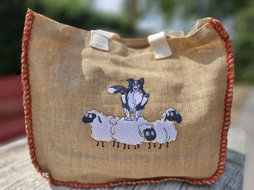 [FIMPRPOIT-1-1-1] Sac en jute Border collie Saute mouton